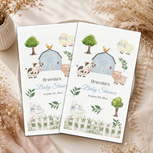 Watercolor Farm Animals Barnyard Baby Shower Paper Guest Towels