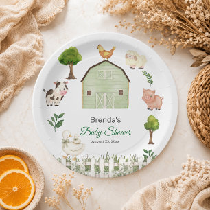 Watercolor Farm Animals Barnyard Baby Shower Paper Plates