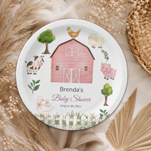 Watercolor Farm Animals Barnyard Baby Shower Paper Plates