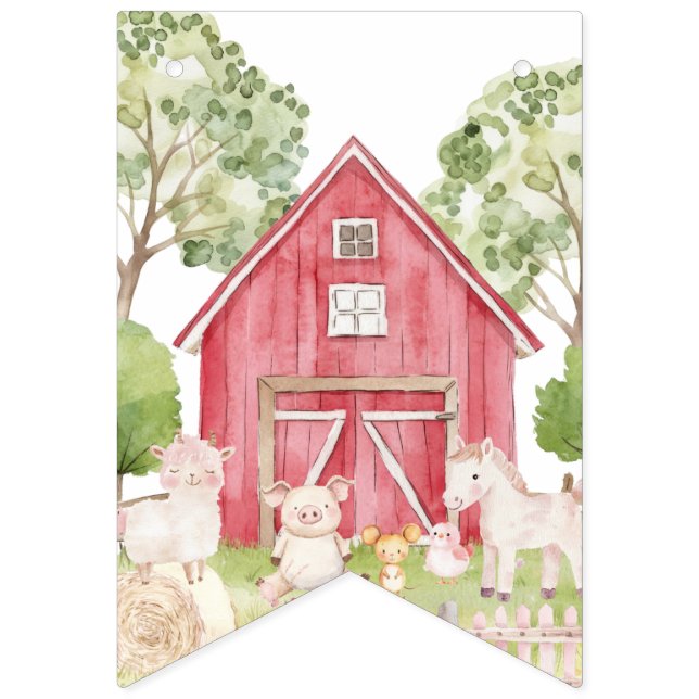 Watercolor Farm Animals Birthday Banner (First Flag)