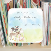 Watercolor Farm Animals Bookplate