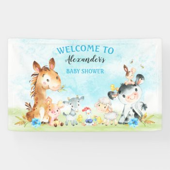 Watercolor Farm Animals Boy Baby Shower Banner by SpecialOccasionCards at Zazzle
