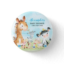 Watercolor Farm Animals Boy Baby Shower Button