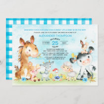 Watercolor Farm Animals Boy Baby Shower Invitation