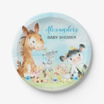 Watercolor Farm Animals Boy Baby Shower Paper Plates