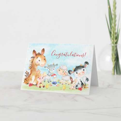 Watercolor Farm Animals Card