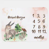 Watercolor Farm Animals Donkey Month Milestone Baby Blanket Zazzle