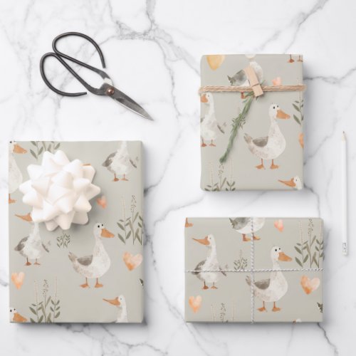 Watercolor Farm Animals Geese Wrapping Paper Sheet