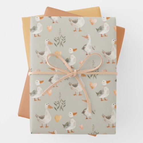Watercolor Farm Animals Geese Wrapping Paper Sheet