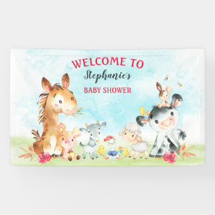 Watercolor Farm Animals Girl Baby Shower Banner