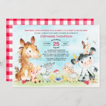 Watercolor Farm Animals Girl Baby Shower Invitation by SpecialOccasionCards at Zazzle