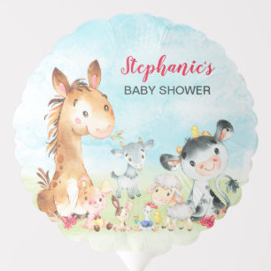 Watercolor Farm Animals Girl Baby Showerm Balloon