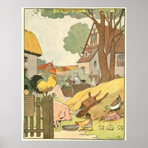 Watercolor Farm Animals Illustrated Poster