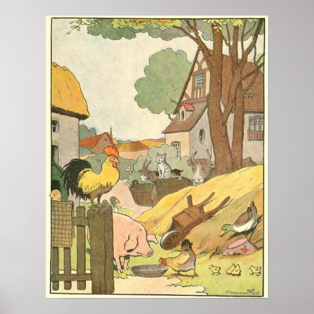 Watercolor Farm Animals Illustrated Poster (Front)