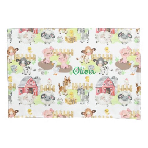 Watercolor Farm Animals Kids Pillow Case