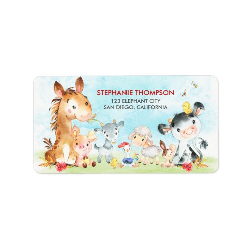 Watercolor Farm Animals Label