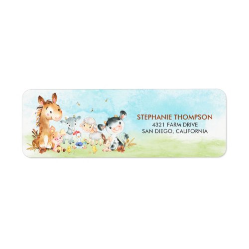 Watercolor Farm Animals Label