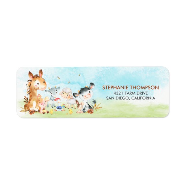 Watercolor Farm Animals Label (Front)