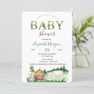 Watercolor Farm Animals Sheep Cat Baby Shower Invitation