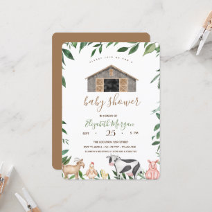 Watercolor Farm Animals Stable Baby Shower Invitation