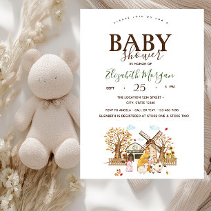 Watercolor Farm Animals Stall Baby Shower Invitation