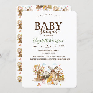 Watercolor Farm Animals Stall Baby Shower  Invitation