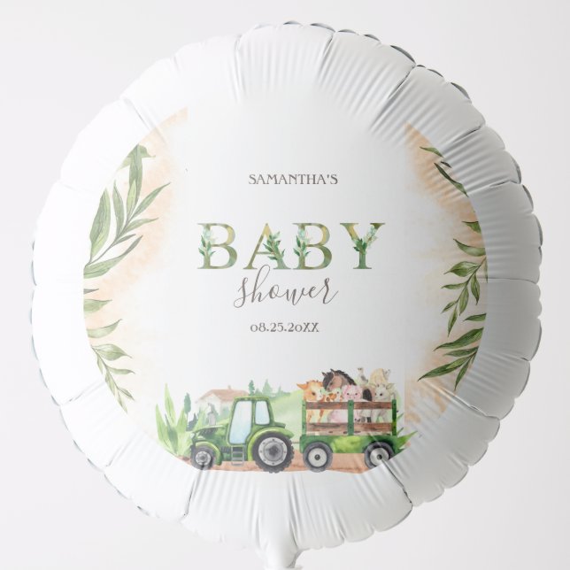Watercolor Farm Animals Tractor Baby Shower  Balloon (Front)