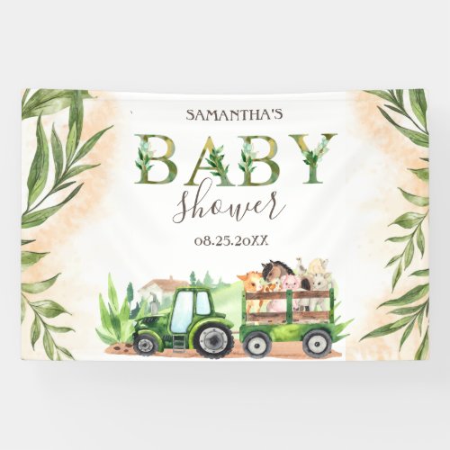 Watercolor Farm Animals Tractor Baby Shower   Banner