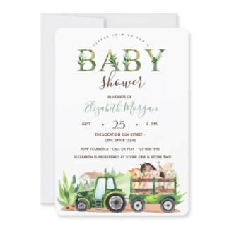 Watercolor Farm Animals Tractor Baby Shower   Invitation