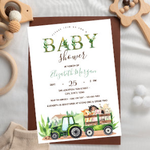 Watercolor Farm Animals Tractor Baby Shower   Invitation