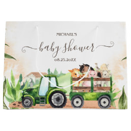 Watercolor Farm Animals Tractor Baby Shower Large Gift Bag