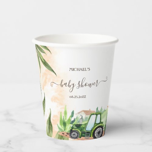 Watercolor Farm Animals Tractor Baby Shower Paper Cups