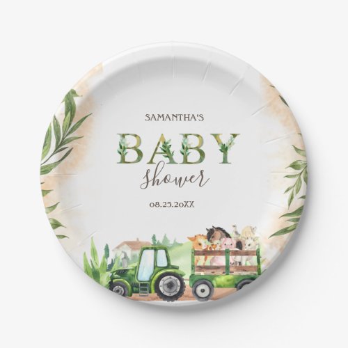 Watercolor Farm Animals Tractor Baby Shower  Paper Plates