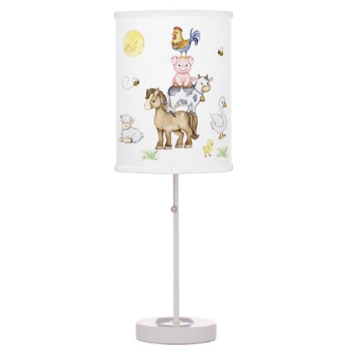 Watercolor Farm Barnyard Animals Baby Nursery  Table Lamp