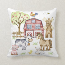 Watercolor Farm Barnyard Animals Nursery Throw Pillow