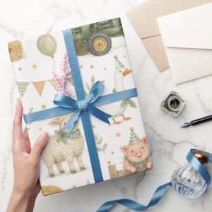 Watercolor Farm Birthday Wrapping Paper with Tract