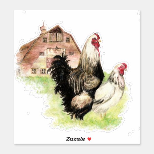 Watercolor Farm Chicken Rooster Hen Barn art Sticker