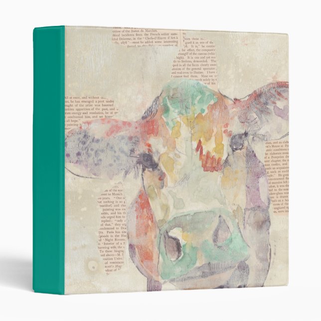 Watercolor Farm Collage Cow 3 Ring Binder (Front/Spine)