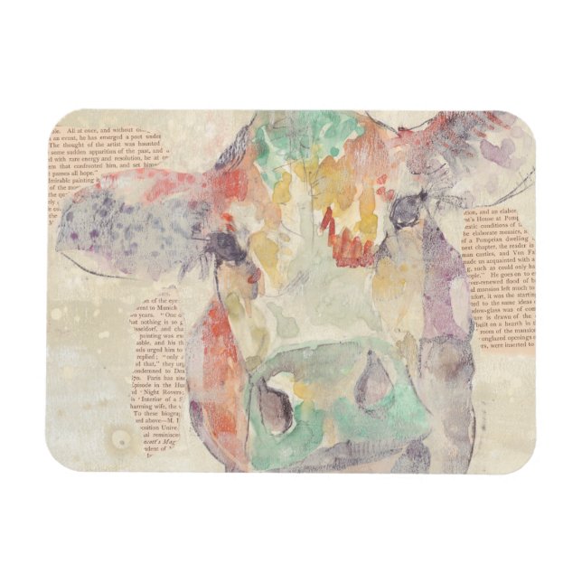 Watercolor Farm Collage Cow Magnet (Horizontal)