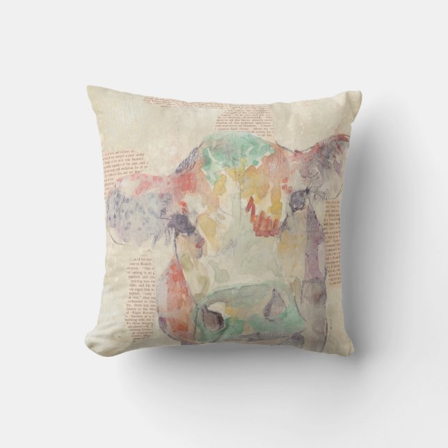 Watercolor Farm Collage Cow Throw Pillow (Front)