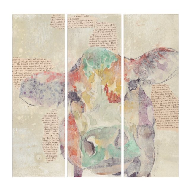 Watercolor Farm Collage Cow Triptych (Front)