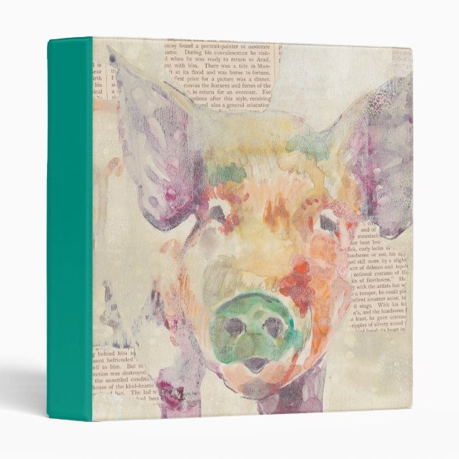 Watercolor Farm Collage Pig Binder (Front/Spine)