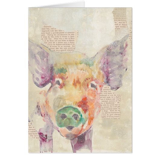 Watercolor Farm Collage Pig Cards (Front)