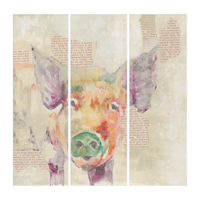 Watercolor Farm Collage Pig Triptych (Front)