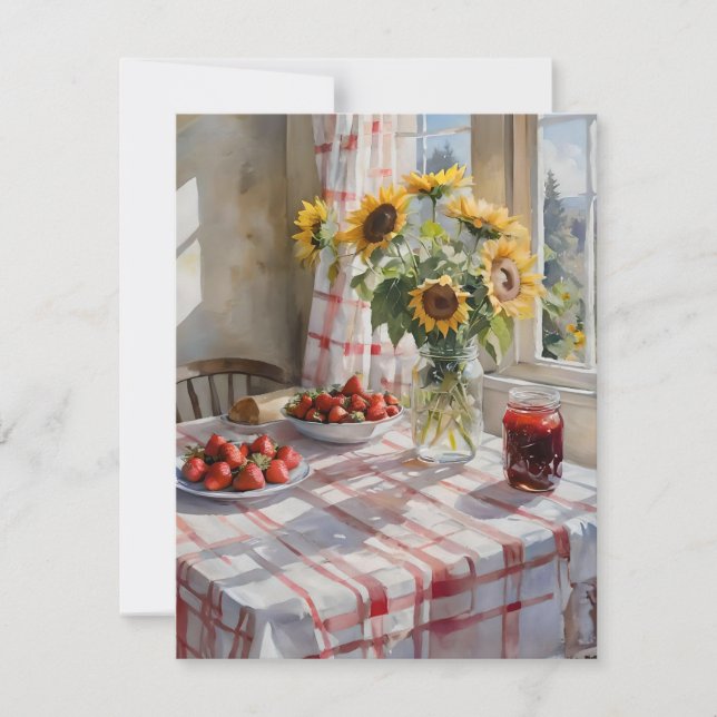 Watercolor Farm Kitchen Table C Holiday Card (Front)