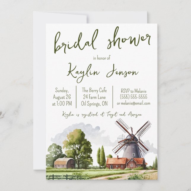 Watercolor Farm Landscape Bridal Shower Invitation (Front)