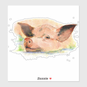 Watercolor Farm Pig Animal Art Sticker
