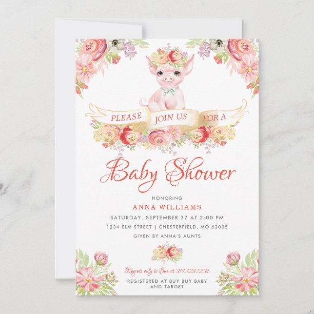 Watercolor Farm Pig Baby Shower Invitation (Front)