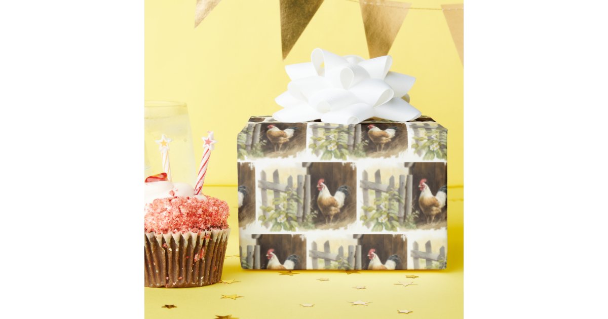 Watercolor Farm Rooster Wrapping Paper Zazzle