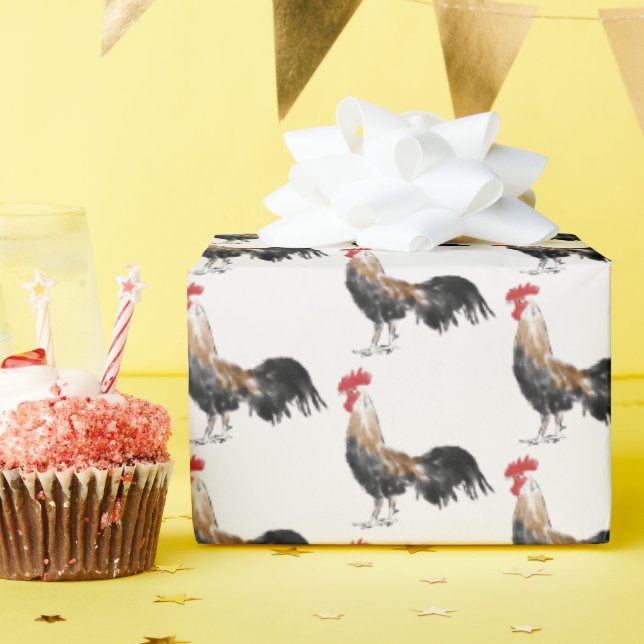 Watercolor Farm Rooster Wrapping Paper (Birthday Party)